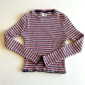 Zara Girls Size 10 Ribbed Blue and Red Striped Long sleeve shirt.